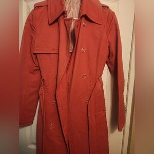 Women's Express trench coat Coral jacket, button front raincoat size Small